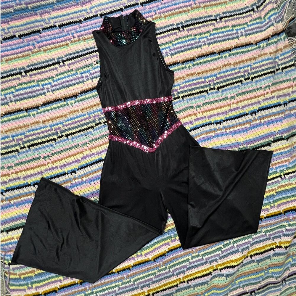 70s Black Sequin Jumpsuit